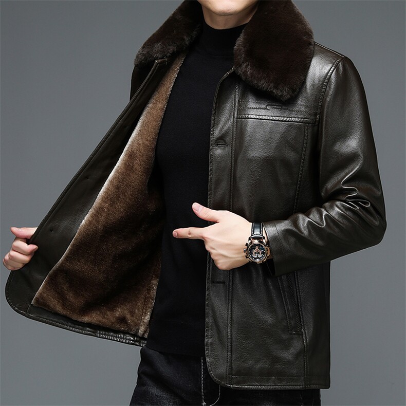 B-N213男士2023年秋季新款长袖加绒翻领PU皮夹克男士外套P72，男装皮衣，电商B360