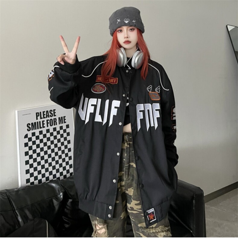 秋冬美式复古字母刺绣棒球服外套男女高街ins潮宽松嘻哈赛车夹克,男装夹克,星座506A