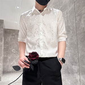 店主风社会小伙男士七分袖衬衫男痞帅修身衬衣301A-1/CS420/P55图片