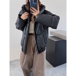 现货5W件冬季三防重磅boxy短款羽绒连帽PU皮棉衣外套防风加厚棉服图片