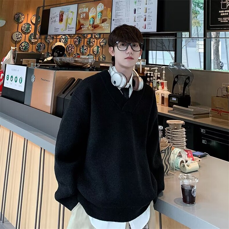 冬季韩系复古加厚假两件polo领针织衫宽松保暖休闲男女毛衣,男装针织衫/毛衣,四季星座505