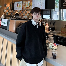 冬季韩系复古加厚假两件polo领针织衫宽松保暖休闲男女毛衣，男装针织衫/毛衣，四季星座505