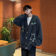 2024春秋季美式复古星星绣花开衫毛衣男潮流百搭上衣外套MY313，男装针织衫/毛衣，星座506