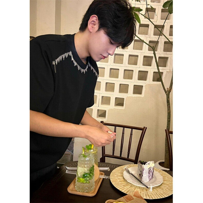 短袖t恤男夏季美式高街潮牌设计感垫肩痞帅宽松半袖体恤 T5580图片