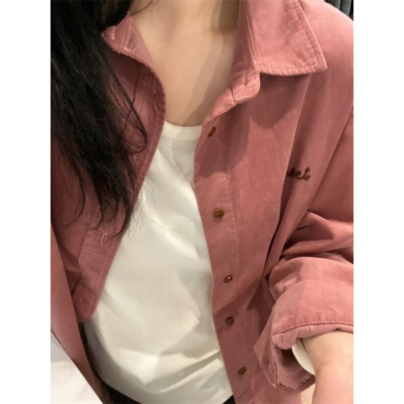 TC1518-P55灯芯绒秋冬新款衬衫衬衫控粉色慵懒松弛感穿搭松弛感,女装衬衫,星座617A-2