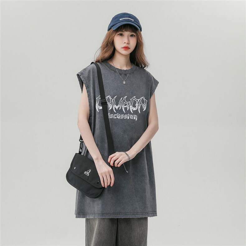中性风23新款夏季百搭无袖背心水洗时尚百搭短袖T恤DT244P45控68,男装背心/马甲,A247A