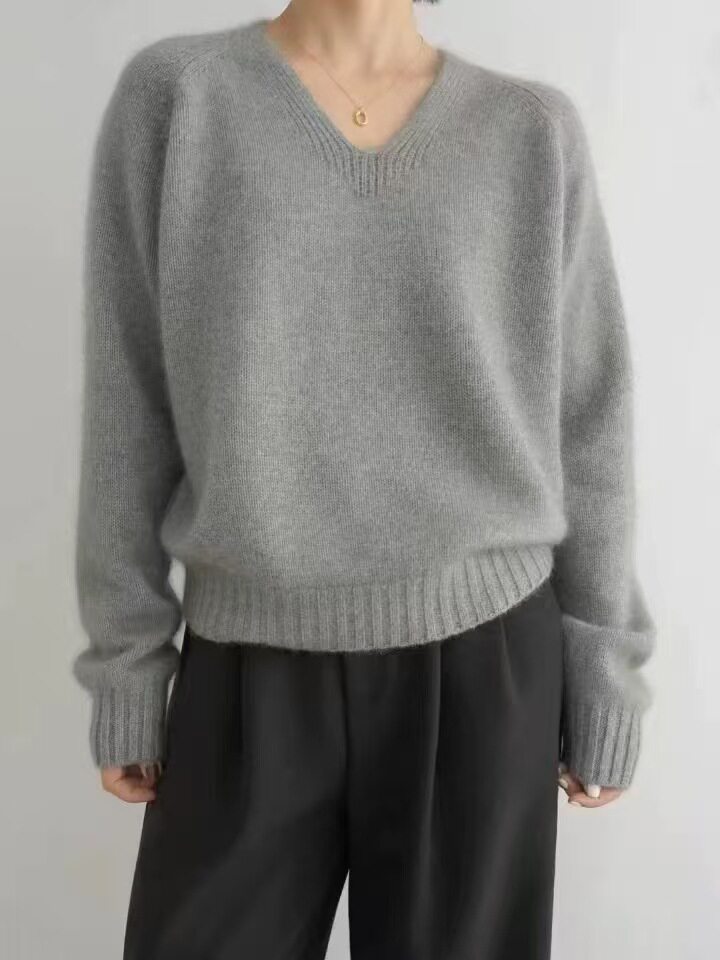 2025年秋季长袖长袖时尚百搭通勤简约休闲V领，女装针织衫/毛衣，佑昭祥羊绒