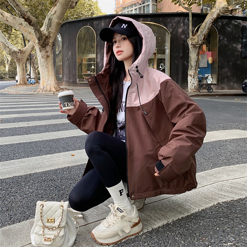 韩版短款撞色冲锋衣羽绒棉服女2025冬季新款加厚显瘦保暖棉衣棉袄,女装羽绒服,辉之琳