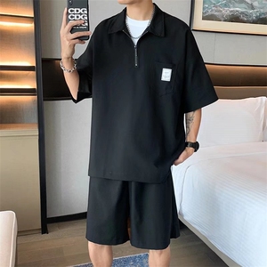 夏季POLO卫衣新款文艺五分袖男气质休闲套装潮流五分裤T1177-P48图片