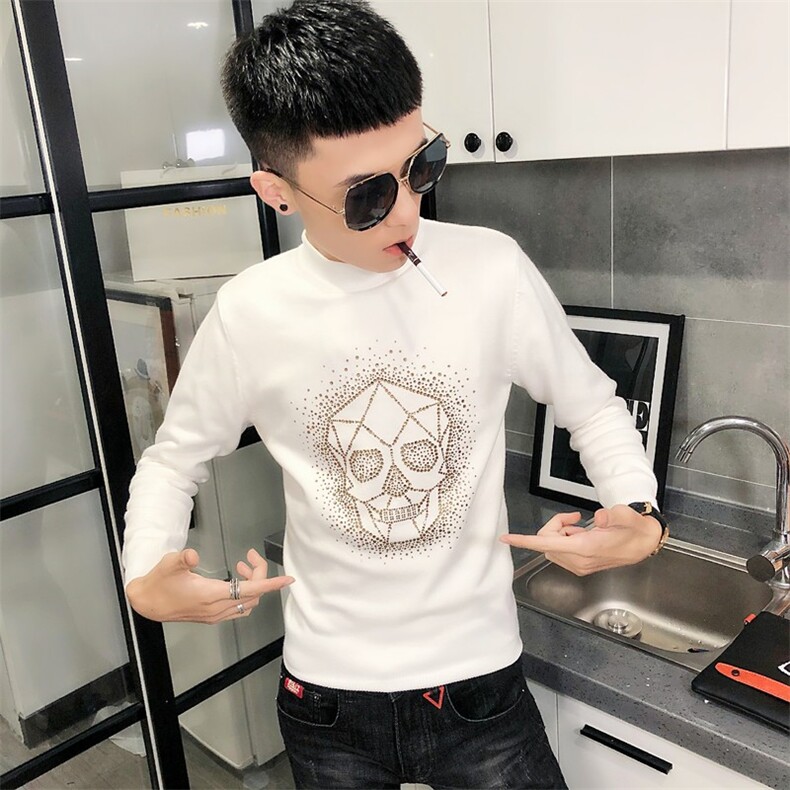 2骷髅烫钻针织衫毛衣冬季社会小伙男半高领打底衫C301B-MY18,男装针织衫/毛衣,电商C301B