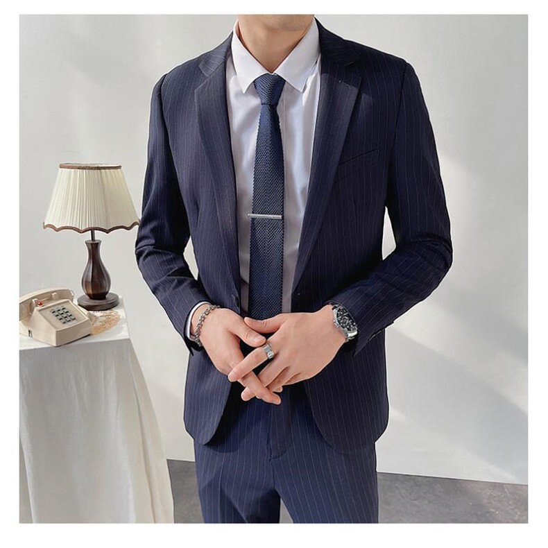 条纹男装西服套装两件套西装轻熟W2123,男装西服套装,星座1012