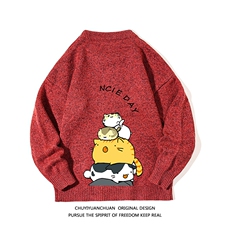 加厚加绒毛衣男大码毛线衣男针织衫M19090-P45加绒款-P65白底，男装针织衫/毛衣，电商A040A