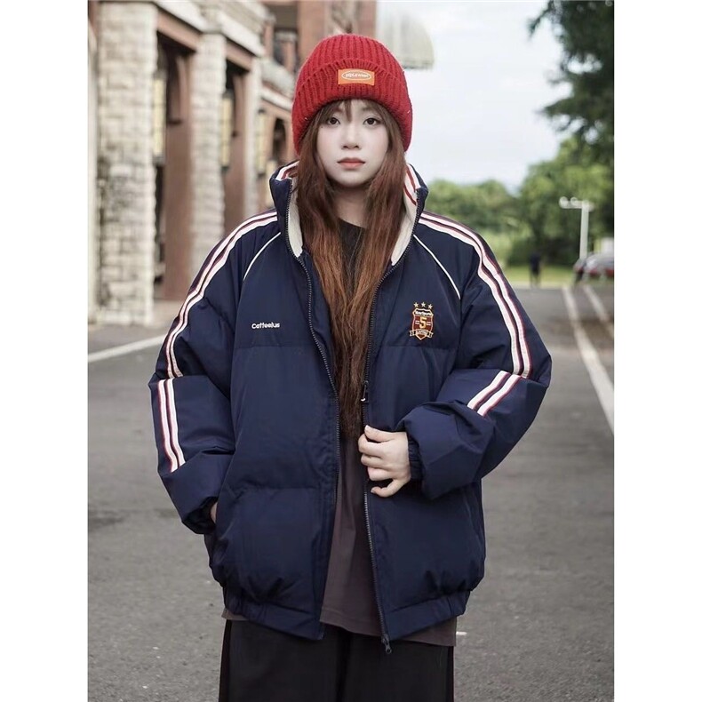新款棉服女冬季复古藏青色宽松oversize学院风休闲百搭外套JK9003,男装棉衣,星座516A