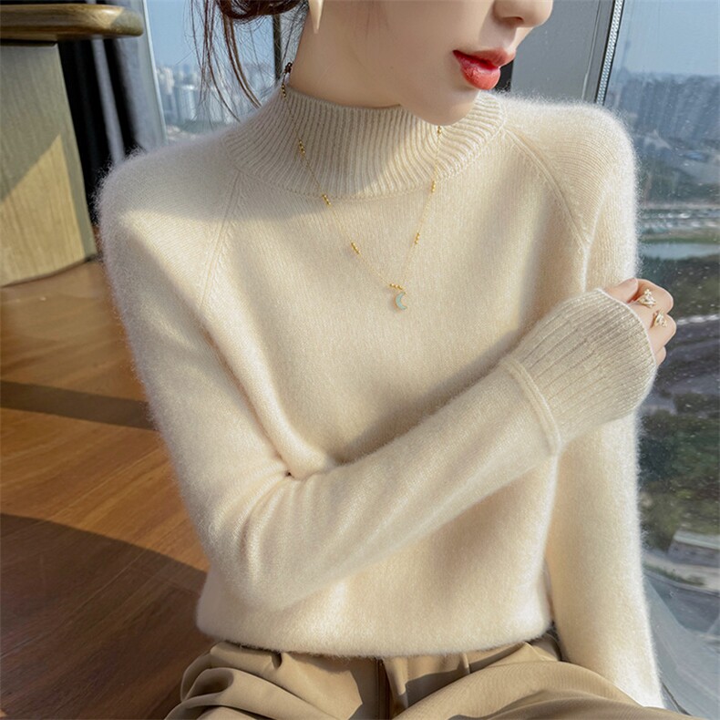 2025舒适百搭简约秋冬半高领纯色,女装羊绒衫,更慕羊绒