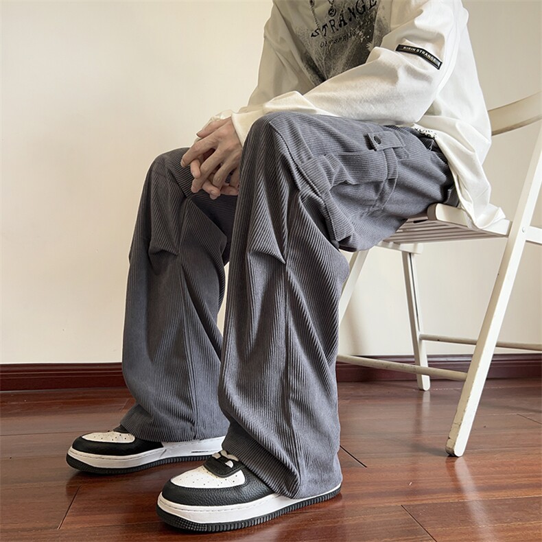高品质秋冬款男裤灯芯绒工装大口袋织带休闲直筒宽松长裤h947P45,男装休闲裤,星座1013-1