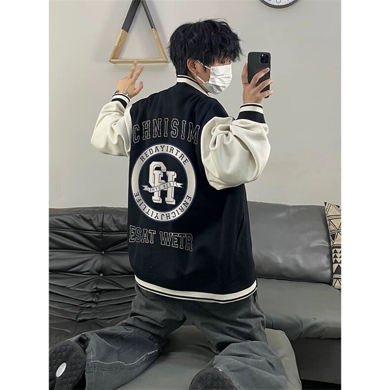 抖音得物高品质全棉 380克潮立领棒球服开衫印花卫衣外套 ACM1203图片