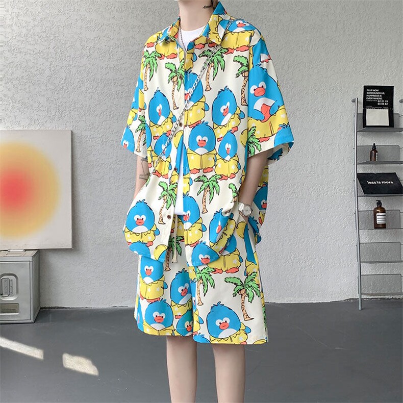 TZ1149-特48控88多色海滩冰丝凉感大码套装衬衫速干运动两件套，男装休闲套装，电商A059