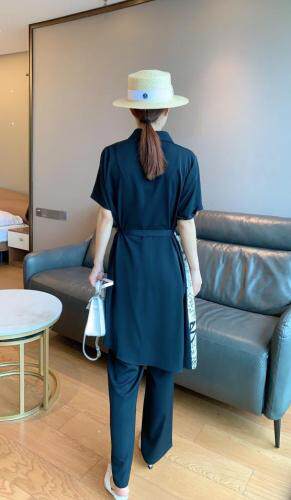 夏季新款欧版黑白英文字母冰爽气质套裤，女装，水锦红