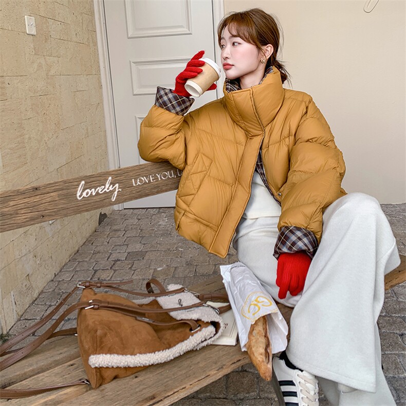 现货 90绒  黄色短款羽绒服  格子拼接  2C206-L88-P300-K438图片