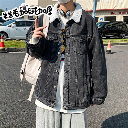 羊羔毛牛仔外套男冬季新款加绒加厚港风外套JK803-P95128，男装工装外套，星座912-1（原星座914-5）
