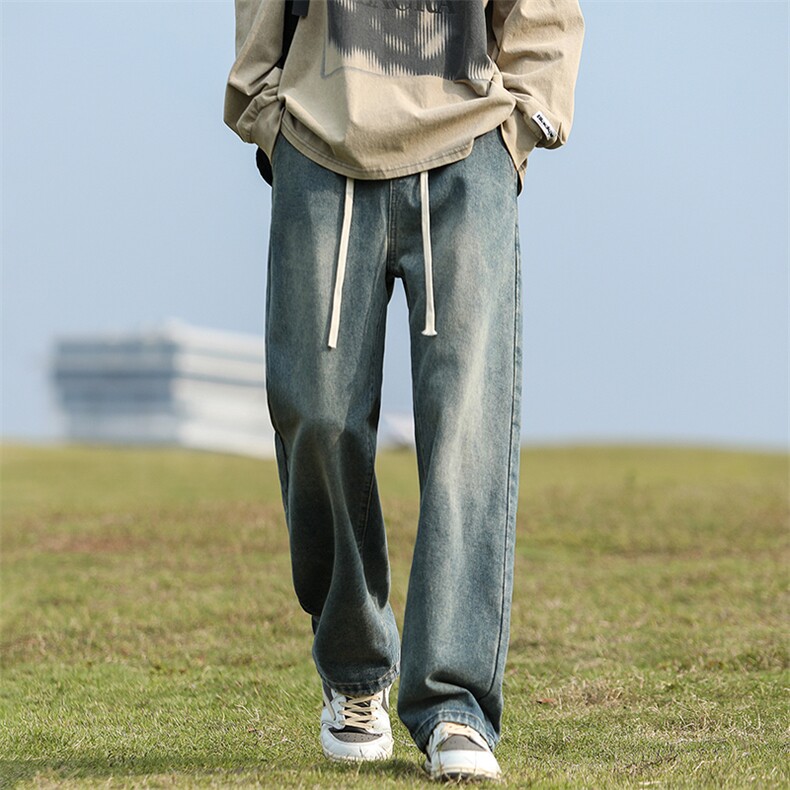 阔腿牛仔裤男宽松韩版潮流百搭复古ins潮牌直筒裤NZ06，男装牛仔裤，星座205-1