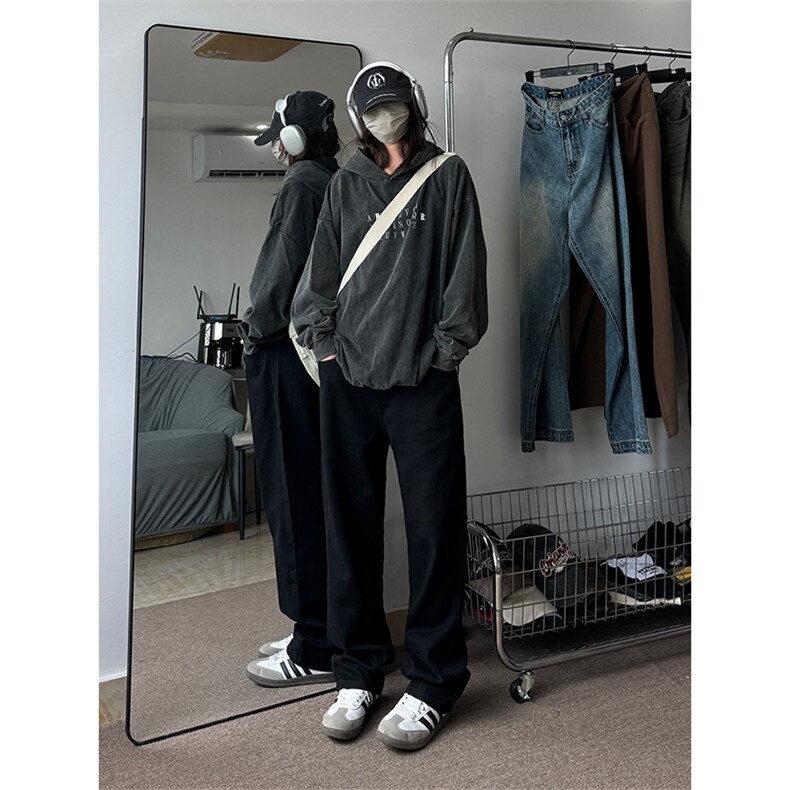 现货废土风美式纯色基础款牛仔裤直筒拖地裤310A-2BK329P50控68，男装牛仔裤，星座310A-2