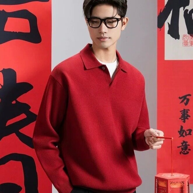 红韩纯棉POLO衫透气吸汗男长袖翻领T恤中年男女休闲送爸爸保罗衫图片