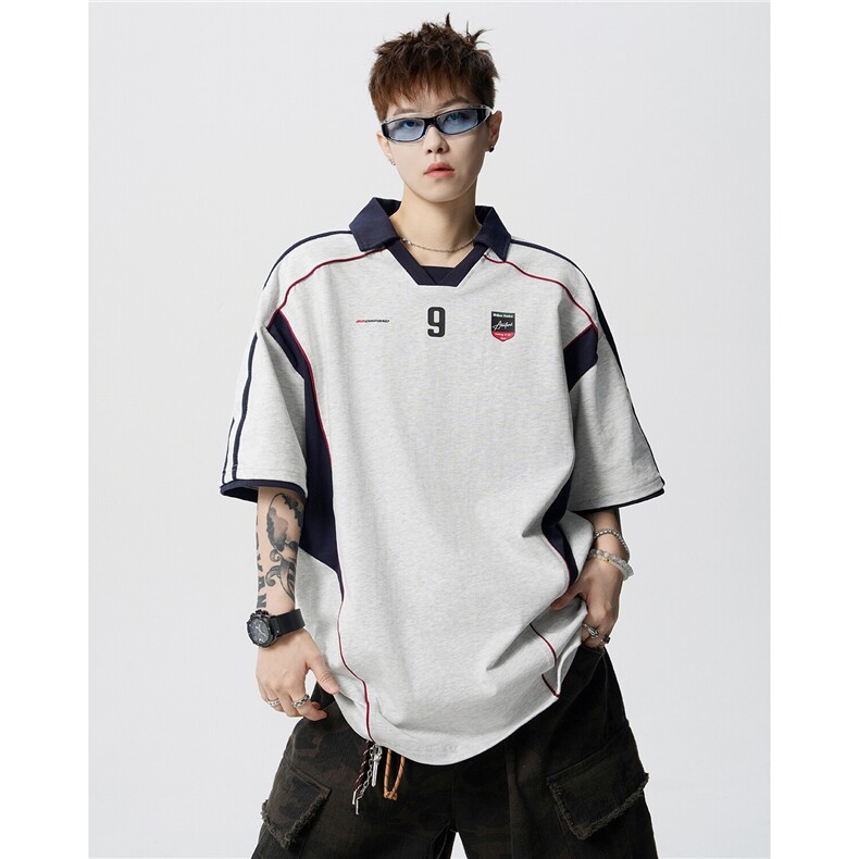 美式运动polo衫男夏季高街设计感印花T恤宽松休闲短袖D420P48,男装T恤,电商A335-1（原A458）