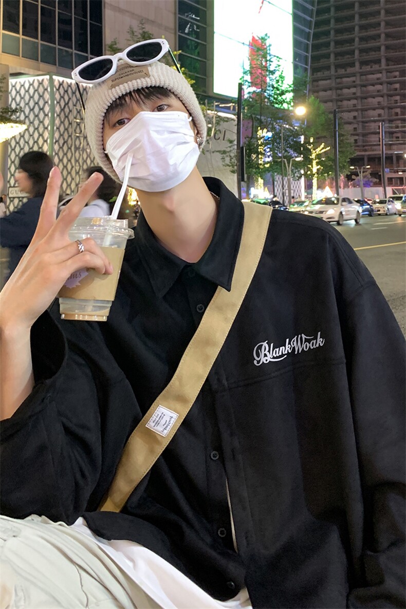 港风24春季新款时尚麂皮绒宽松翻领衬衫外套S72P45控68,男装衬衫,电商A247