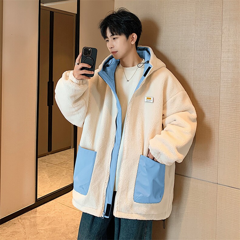 港风两面穿羊剪绒棉衣男宽松加厚棉衣外套MY8950-P98,男装棉衣,星座1204
