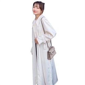 2024春装新款中长款英伦风简约风衣修身系带外套女连衣裙图片