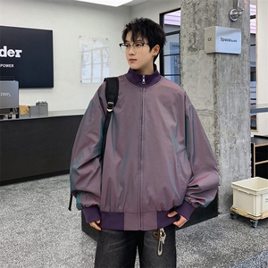 JK5023/P70春装新款炫彩缎面飞行夹克男女美式潮短款外套宽松上衣图片