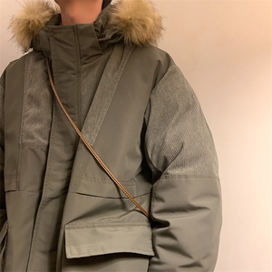 港风2026新品冬季宽松撞色棉服派克服毛领冬装加厚外套D009-P145图片