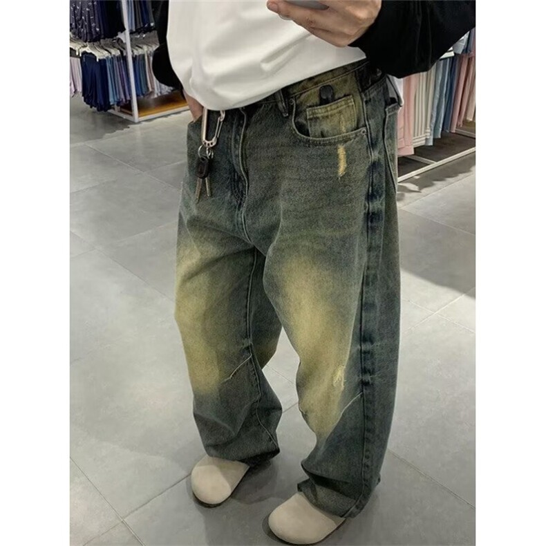 春季美式高街牛仔裤男女水洗休闲宽松直筒复古百搭阔腿裤N610,男装牛仔裤,星座1116A（原606A-3）