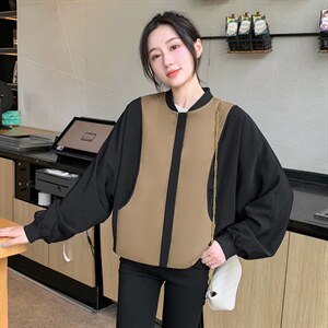 拼接撞色棒球服外套女秋季新款2022百搭休闲拉链开衫夹克短上衣潮图片