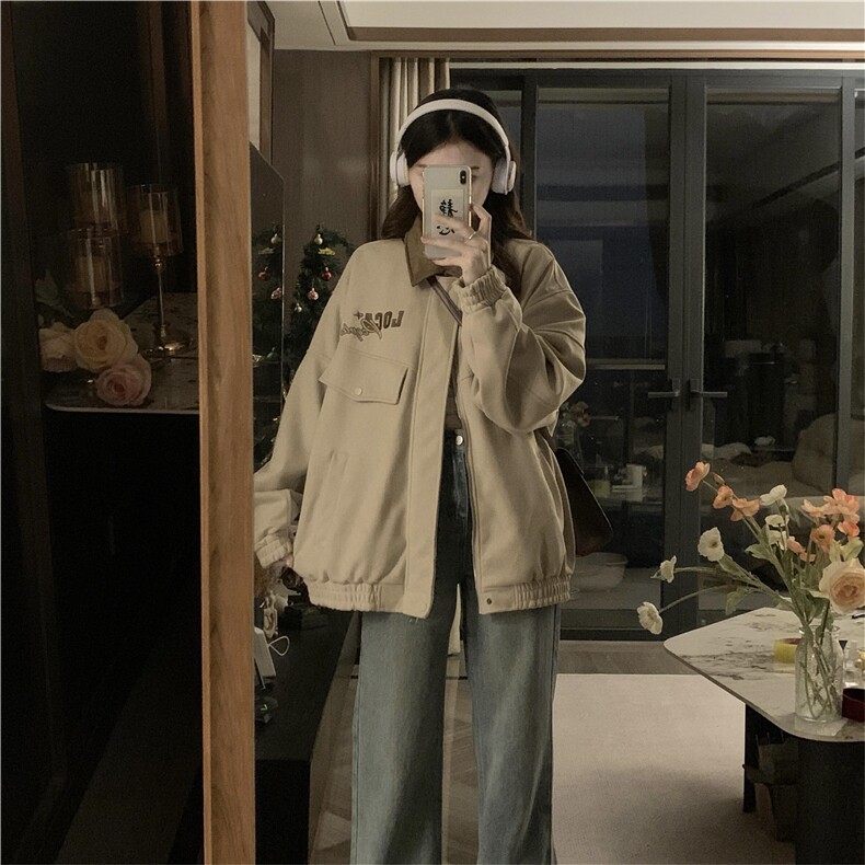 A325-P105绣花棒球服外套复古街头宽松情侣拼接百搭夹克,男装夹克,星座911