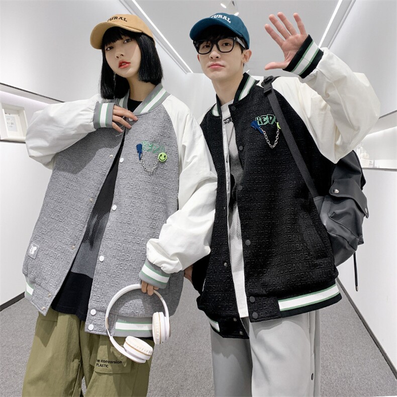 秋装立体印花夹克棒球服男女同款中性风情侣款宽松外套8013-P95,男装夹克,电商A441-1