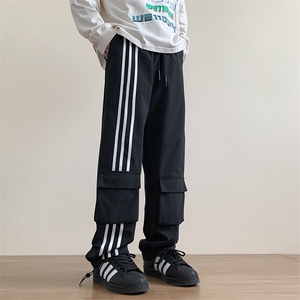 港风秋冬工装裤三条杠拖地宽松休闲伞兵裤男K23320-P50控68图片