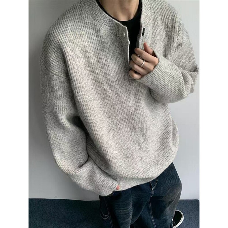 1506-1/Z50101/P53灰色美式复古亨利领毛衣男款冬季慵懒风高级感,男装针织衫/毛衣,星座1506-1