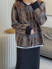 格子v领针织开衫女秋冬新款流行软糯毛衣外套慵懒外搭,女装羊毛衫,纳慈羊绒, 格子v领针织开衫女秋冬新款流行软糯毛衣外套慵懒外搭,女装羊毛衫,纳慈羊绒,