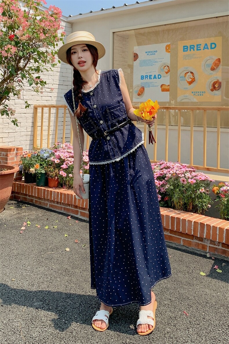 2025夏季新款韩版蕾丝拼接高级感马甲背心半身裙套装女裤子两件套,女装套装/套裙,2C133