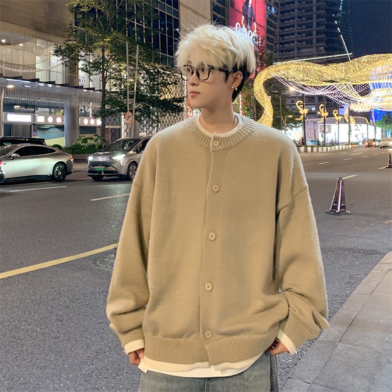 美式潮牌情侣假两件纽扣设计毛衣开衫针织衫MY39-P78,男装针织衫/毛衣,星座308B-2