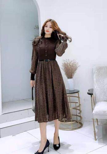 【现货】蕾丝毛衣袖连衣长裙，女装针织衫/毛衣，艾丹迪蔓