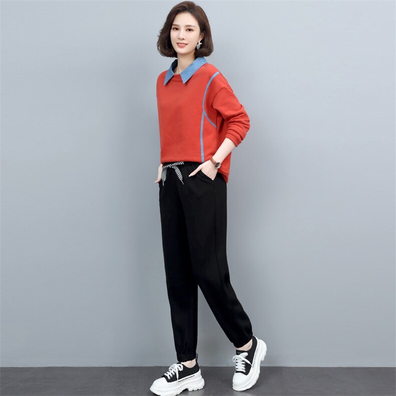 长期现货，拼接假两件卫衣女百搭新款女装套装,女装套装/套裙,涵誉
