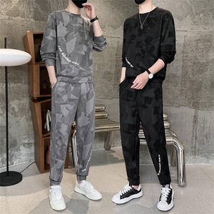 休闲运动套装男士春秋季新款潮牌圆领卫衣宽松痞帅两件套TZ10-P85图片