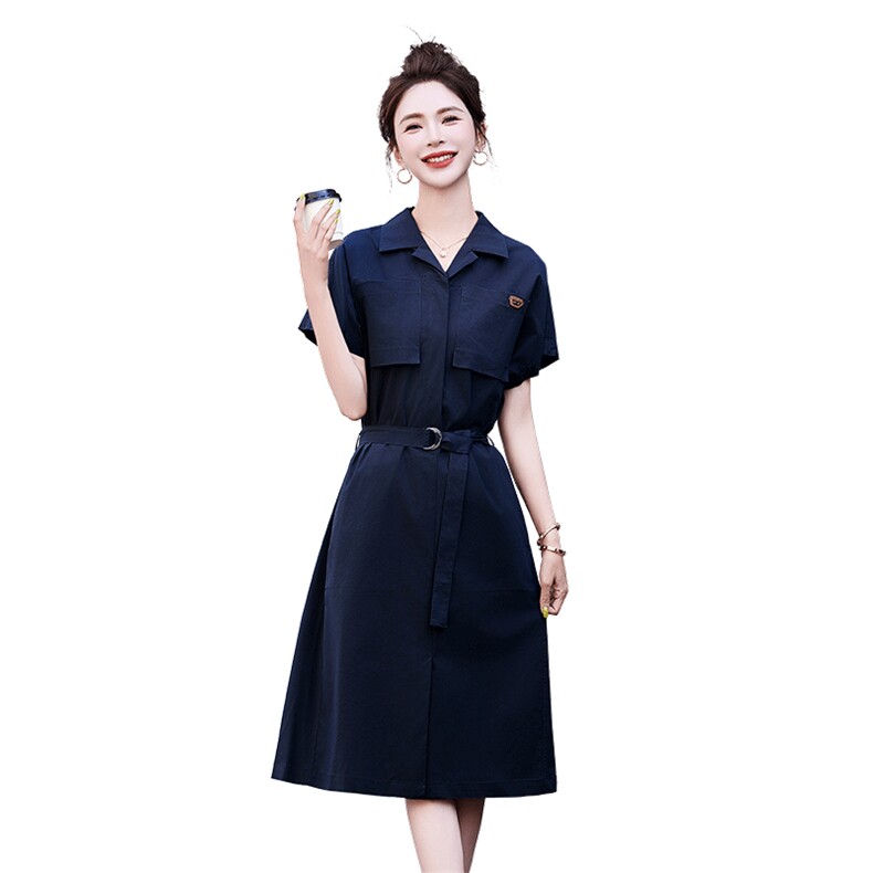 FILA斐乐女子连衣裙夏季衬衫领优雅宽松收腰连身裙,女装连衣裙,丽影随形