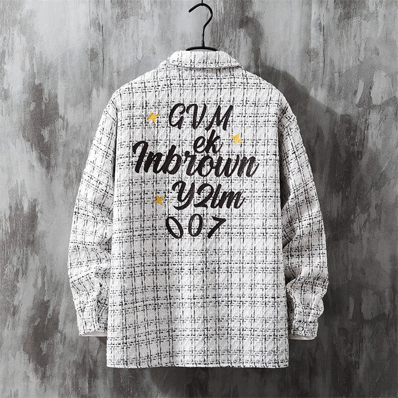 1小香风衬衣大码M-5XL情侣潮长袖衬衫男灰墙CCS8019P45加绒P55,男装衬衫,星座226-2