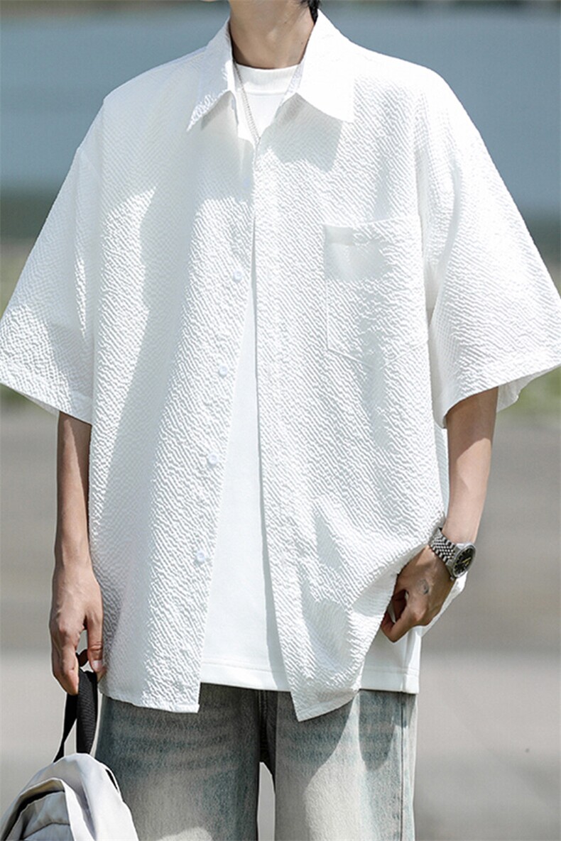 8XL-M泡泡纱盐缩肌理短袖衬衫男夏季冰丝外套防晒衬衣DC28011P36,男装衬衫,电商B312