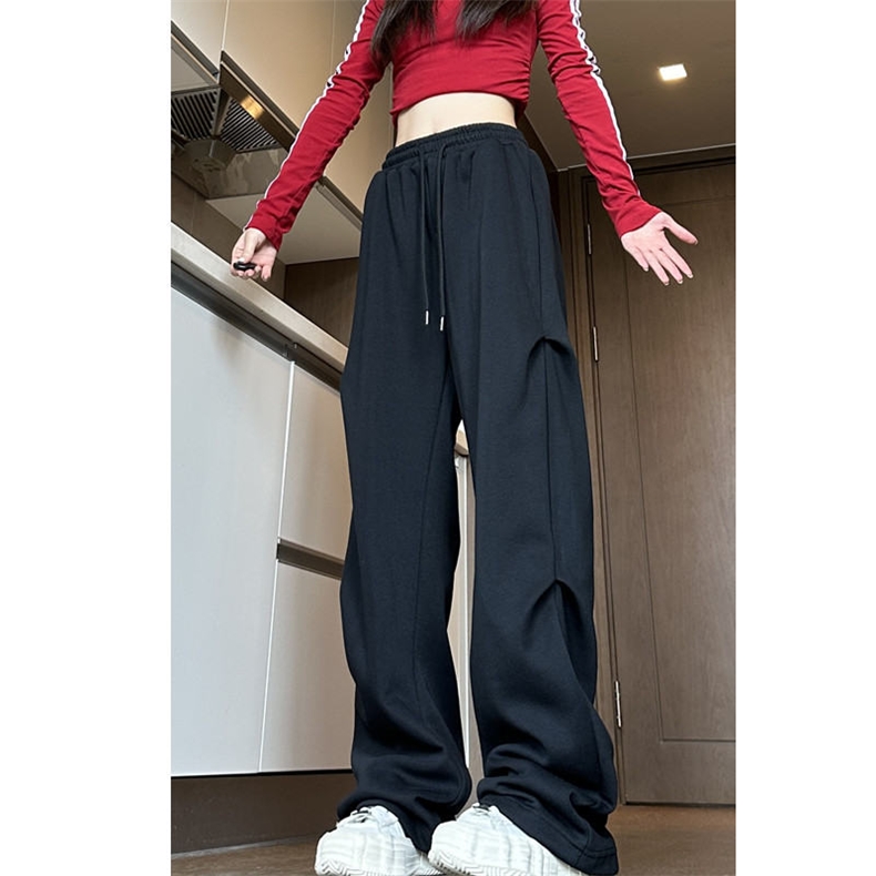 Hausgemachte amerikanische Stil Sport Casual für Frauen im Frühling Herbst, mit einem neuen Design Sinn für plissierten Kordelzug und vielseitig breite_voghion.com