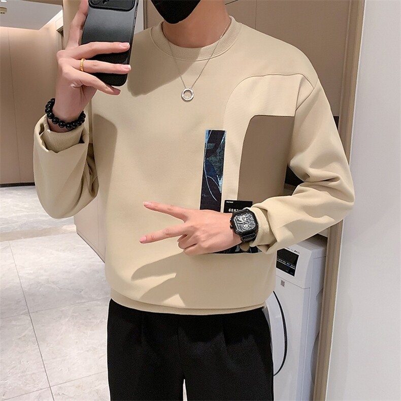 秋季新款痞帅撞色卫衣男潮牌拼接宽松圆领长袖打底衫上衣WY02-P55,男装卫衣,电商D323（原B261）